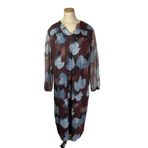 Grace Tone women's dress XL blue brown long sheer sleeves